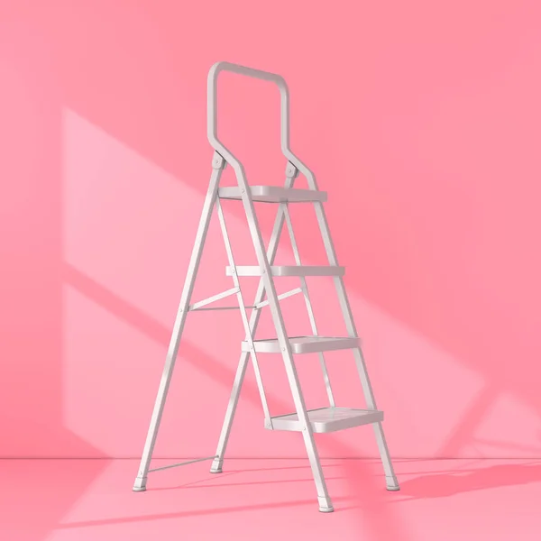 White Foldable Ladder in Pink Room. 3d Rendering — ストック写真