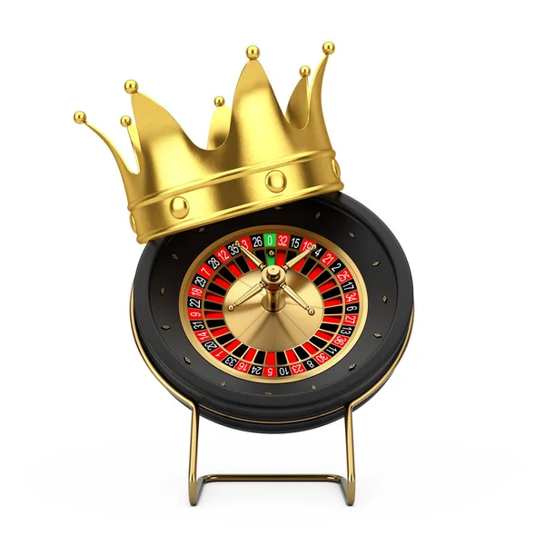 Corona d'oro su Black Casino Roulette Wheel. 3d Rendering — Foto Stock