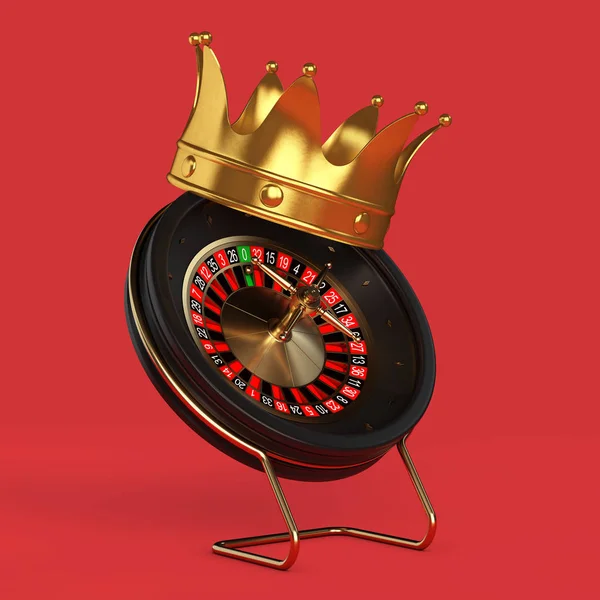 Golden Crown over Black Casino Roulette Wheel. 3d Rendering — Stock Photo, Image