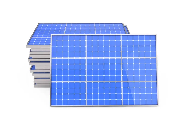 太陽光発電ソーラーパネルのスタック。3D レンダリング — ストック写真