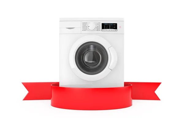 Moderna lavatrice con nastro rosso bianco per il vostro design. 3d — Foto Stock