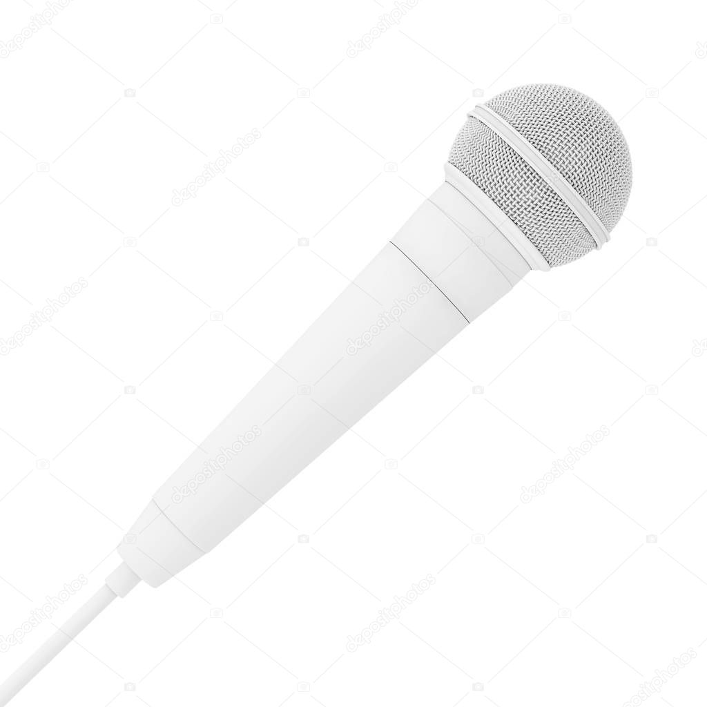 White Blank Modern Microphone in Clay Style. 3d Rendering