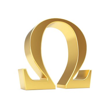 Altın Yunan Omega Harf Sembolü. 3d Rendering