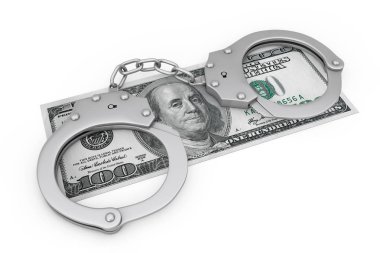 Suç ve Hukuk Kavramı. Dolar Para Bankno üzerinde Metal Kelepçeler
