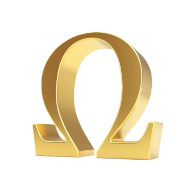 Altın Yunan Omega Harf Sembolü. 3d Rendering