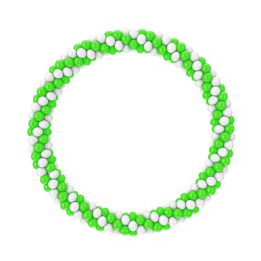 Beyaz ve Yeşil Balonlar Çember, Halka ya da Portal şeklinde. 3d 