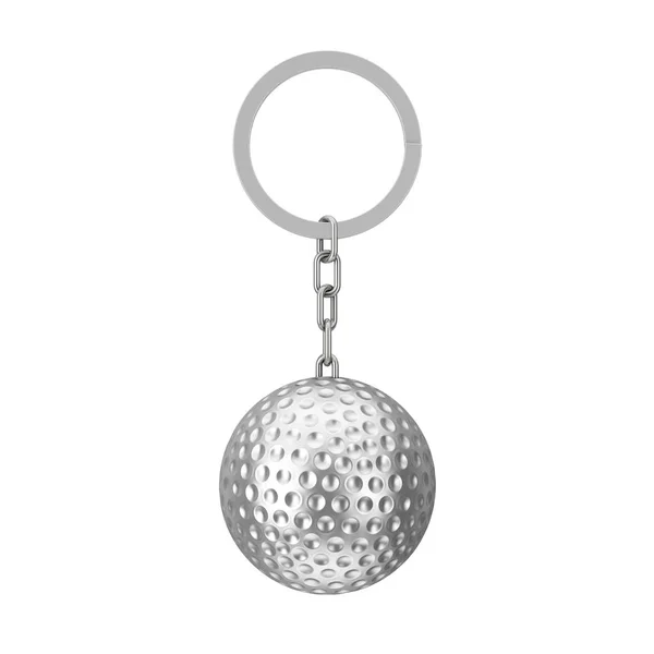 금속 키 체인 골프 공입니다. 3D 렌더링 — 스톡 사진