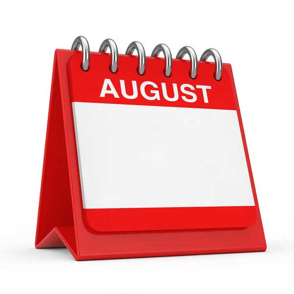 Kırmızı Masaüstü Takvim Simgesi Ağustos Ayı Sayfasını Gösterir. 3d Render — Stok fotoğraf