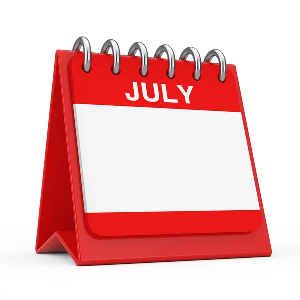 7 月の月ページを表示する赤いデスクトップ カレンダー アイコン。3D レンダリン — ストック写真