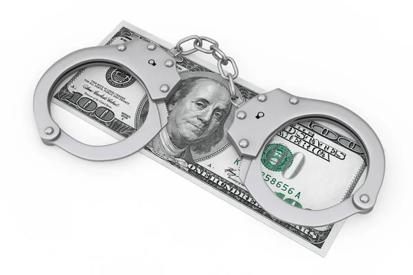 Suç ve Hukuk Kavramı. Dolar Para Bankno üzerinde Metal Kelepçeler — Stok fotoğraf
