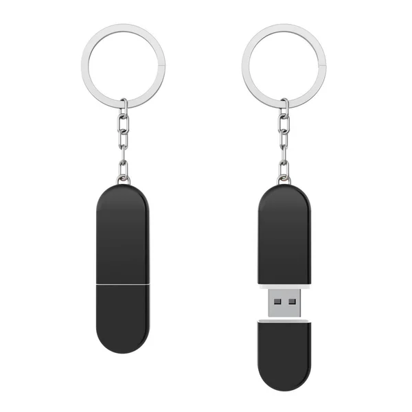 Black Plastic USB Flash Memory Drive chaveiro Mockup. Render 3d — Fotografia de Stock