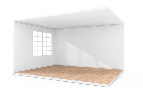 大きな窓と木製の寄木細工の床が備わります空の部屋のインテリア. — ストック写真