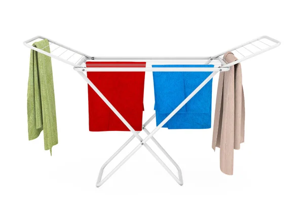 Oblečení na bílý skládací plech na sušení prádla. 3D Renderi — Stock fotografie