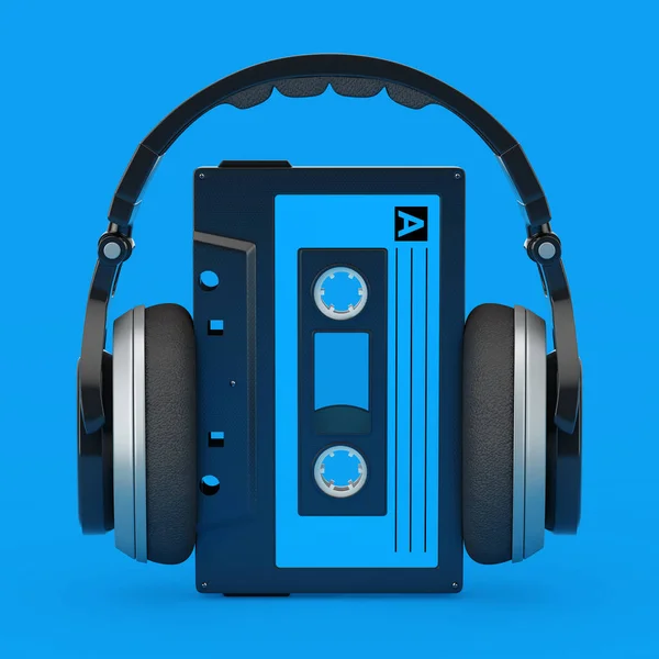 Fones de ouvido sobre fita cassete de áudio vintage antiga. Renderização 3d — Fotografia de Stock
