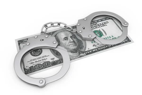 Crime and Law Concept. Metal Handcuffs over Dollars Money Bankno — Stock Photo, Image