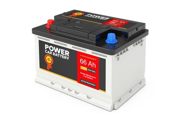 Accumulateur rechargeable de batterie de voiture 12V avec l'étiquette abstraite. 3d — Photo