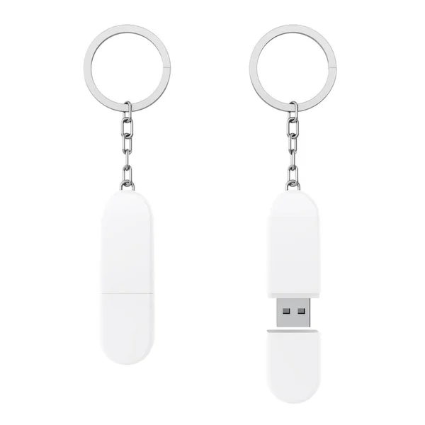 White Usb Flash Memory Drive Key Chain Mockup. 3D vykreslování — Stock fotografie