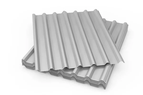 Stack of Steel Metal Zinco Galvanized Wave Sheets for Roof. 3d re — Fotografia de Stock