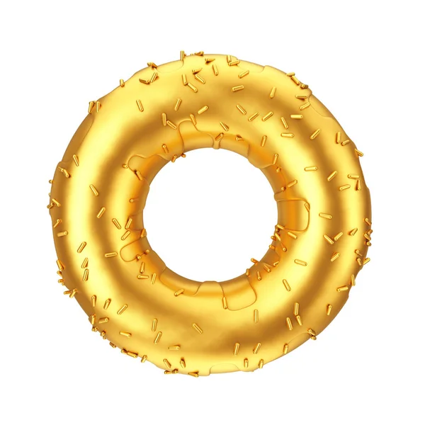 Golden Donut with Golden Sprinkles. 3d Rendering — Stock Photo, Image