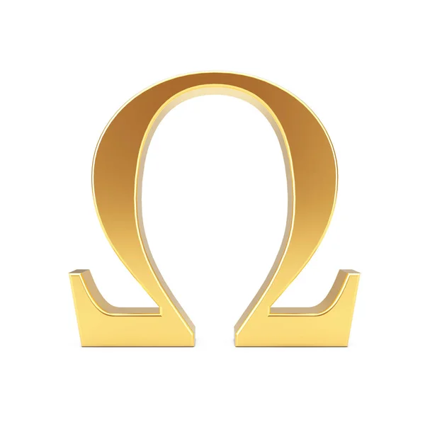 Χρυσό Ελληνικό σύμβολο Ωμέγα γράμμα. Απόδοση 3D — Φωτογραφία Αρχείου