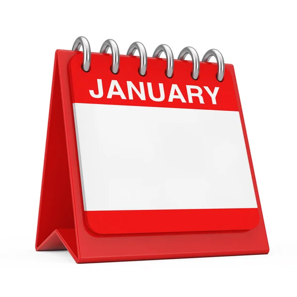 Rotes Desktop-Kalendersymbol, das eine Januarmonatsseite zeigt. 3d rende — Stockfoto