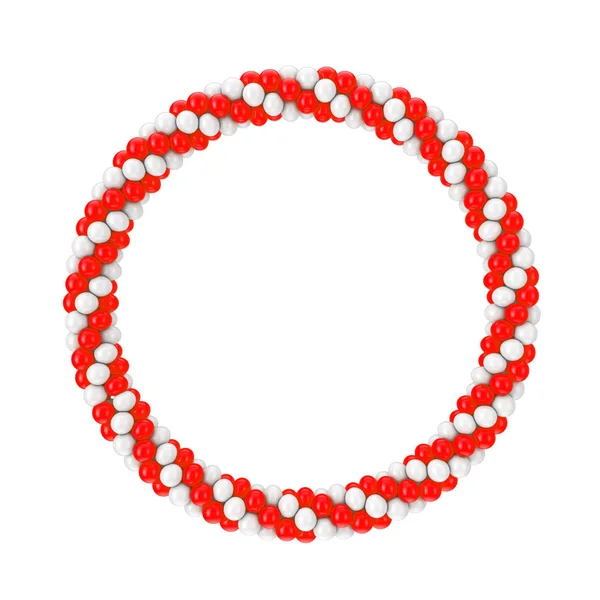 Fehér és piros léggömbök kör, gyűrű vagy portál alakban. 3d Re — Stock Fotó