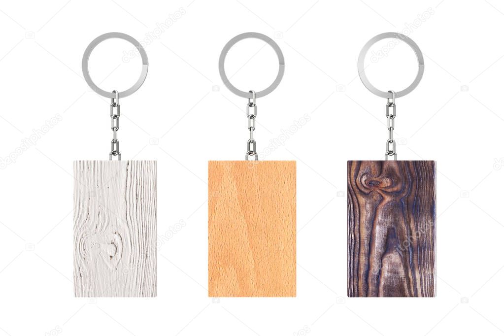 Set of Vintage Keychain with Wooden Plank and Empty Space for Yo