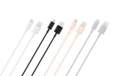 Akıllı Telefon için çok renkli 8 Pin Şarj Kabloları. 3d Rendering