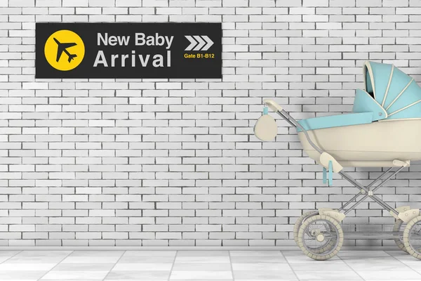 Bambino moderno blu Carrozza, Passeggino, Carrozzina con arrivo nuovo bambino — Foto Stock