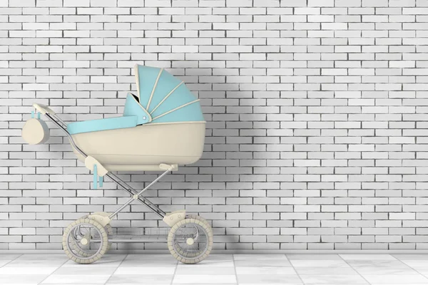 Μοντέρνα μπλε άμαξα μωρών, καροτσάκι, καροτσάκι. Απόδοση 3D — Φωτογραφία Αρχείου