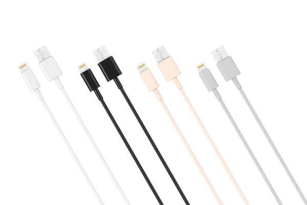 Cables de cargador de 8 pines multicolores para Smartphone. Renderizado 3d — Foto de Stock