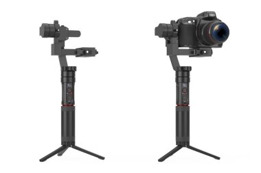 DSLR veya video kamera gimbal stabilizasyon tripod sistemi. 3D rend