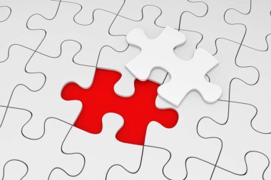 Beyaz bulmaca düz üzerinde beyaz bilmecenin bir parça. 3d 