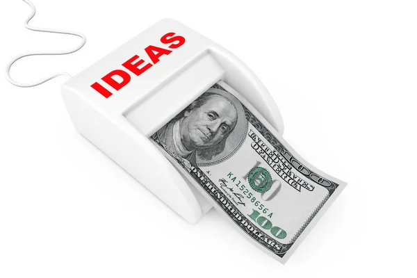 アイデアの概念でお金を稼ぐ。マネーメーカーのアイデアマシンと行う — ストック写真