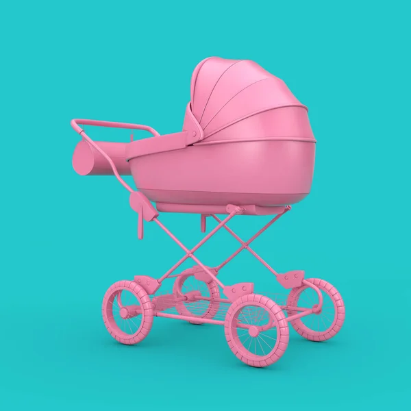Ροζ μοντέρνα άμαξα μωρού, καροτσάκι, καροτσάκι. Απόδοση 3D — Φωτογραφία Αρχείου