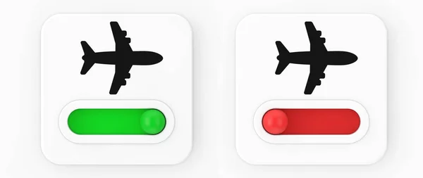 Avião em modo desligado alternar ícone interruptor. Renderização 3d — Fotografia de Stock