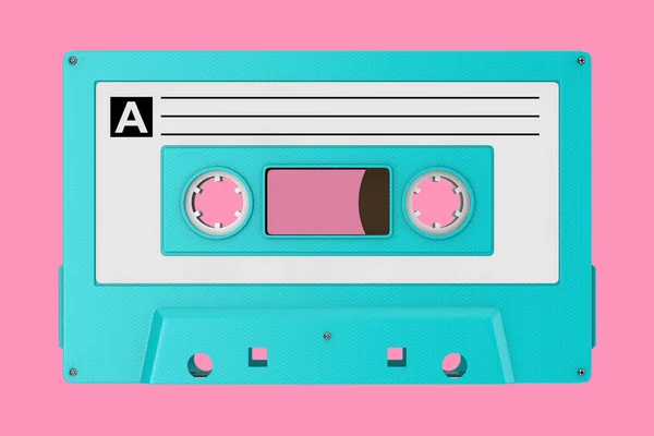 Blauwe oude vintage audio cassette tape mock up. 3D-rendering — Stockfoto