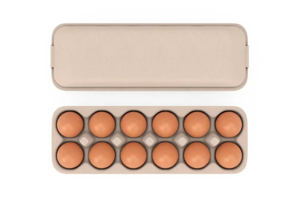 カートンパッケージボックスコンテナに新鮮なチキンベージュの卵。3d レン — ストック写真