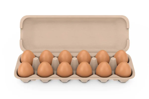 Świeży kurczak beżowy jaja w opakowaniu kartonowym pudełko kontener. 3D Ren — Zdjęcie stockowe