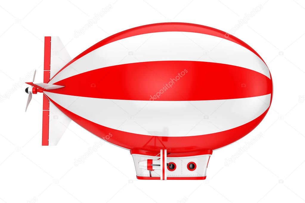 Red and White Toy Cartoon Airship Dirigible Balloon. 3d Renderin