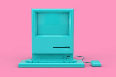 Mavi Retro Kişisel Bilgisayar. Sistem Ünitesi, Monitör, Klavye