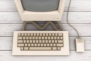 Retro Kişisel Bilgisayar. Sistem Birimi, Monitör, Klavye ve 