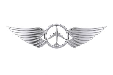 Gümüş Pilot Kanat Amblemi, Rozet veya Logo Sembolü. 3d Rendering