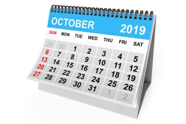 2019 Yılı Ocotober Takvimi. 3d Rendering