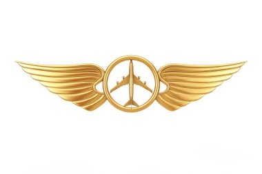 Altın Pilot Kanat Amblemi, Rozet veya Logo Sembolü. 3d Rendering