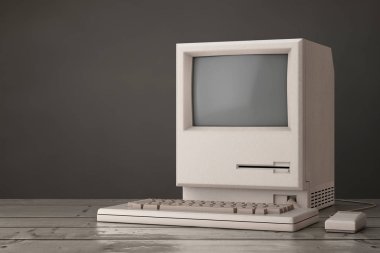 Retro Kişisel Bilgisayar. Sistem Birimi, Monitör, Klavye ve 