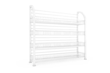 Perakende Raflar ile Beyaz Uzun Boş Vitrin Görüntüler. 3d Rende