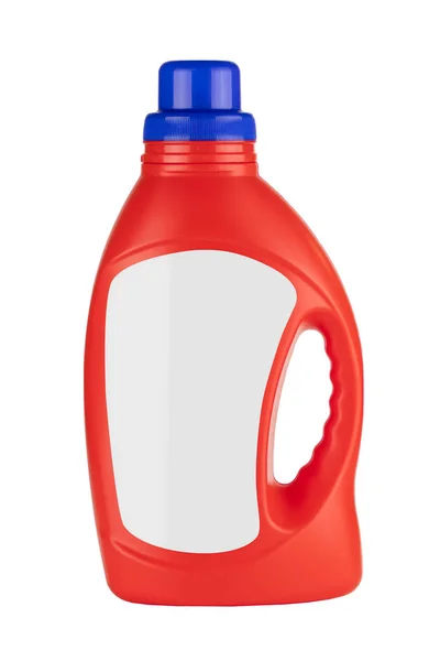 Czerwony plastikowy pojemnik na detergent butelka makieta z pustą przestrzenią — Zdjęcie stockowe