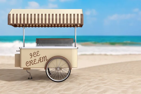 Concepto de vacaciones de verano. Carro de helado en un océano de cacao abandonado —  Fotos de Stock