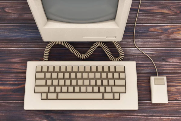 Retro Kişisel Bilgisayar. Sistem Birimi, Monitör, Klavye ve 